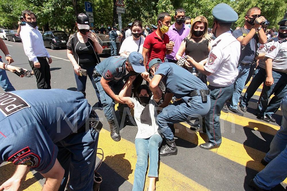Protests In Yerevan Armenia - Nayira Zohrabian in a sit down protest in Yerevan